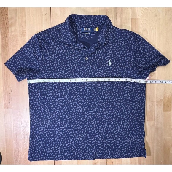 Polo Ralph Lauren Mens Size L Polo Shirt Blue Short Sleeve Floral Embroidered - Picture 3 of 13